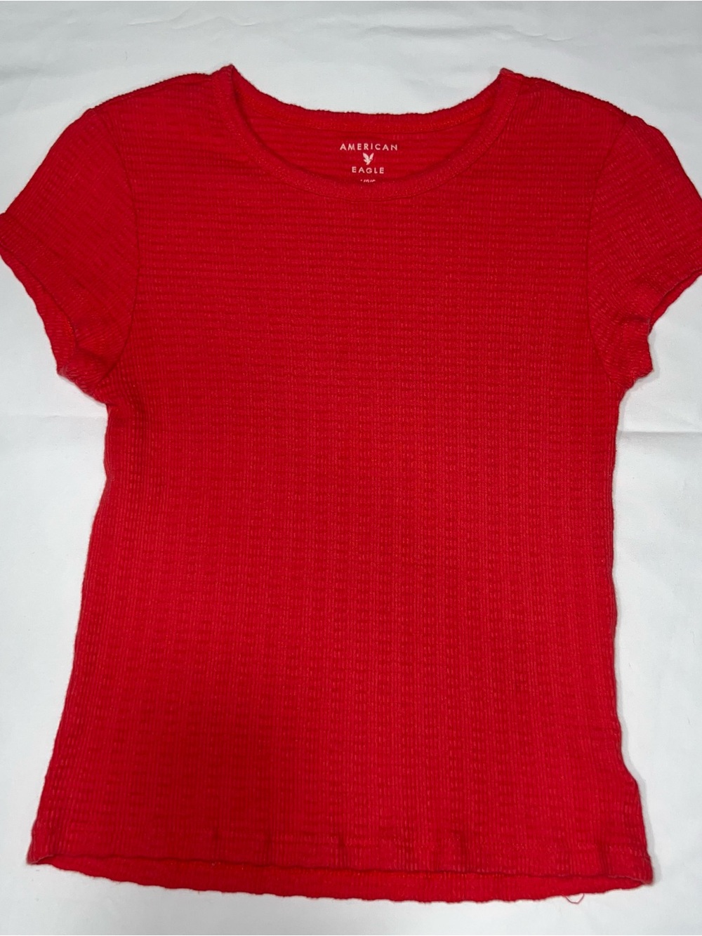 American Eagle Outfitters Women's Red Ribbed Baby Tee